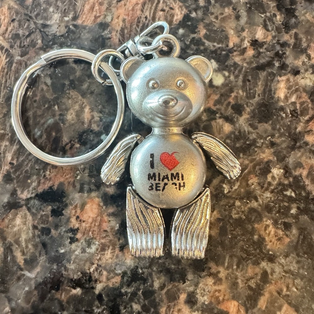 I Love Miami Beach Teddy Bear Articulating Arms & Legs Moveable Small Keychain